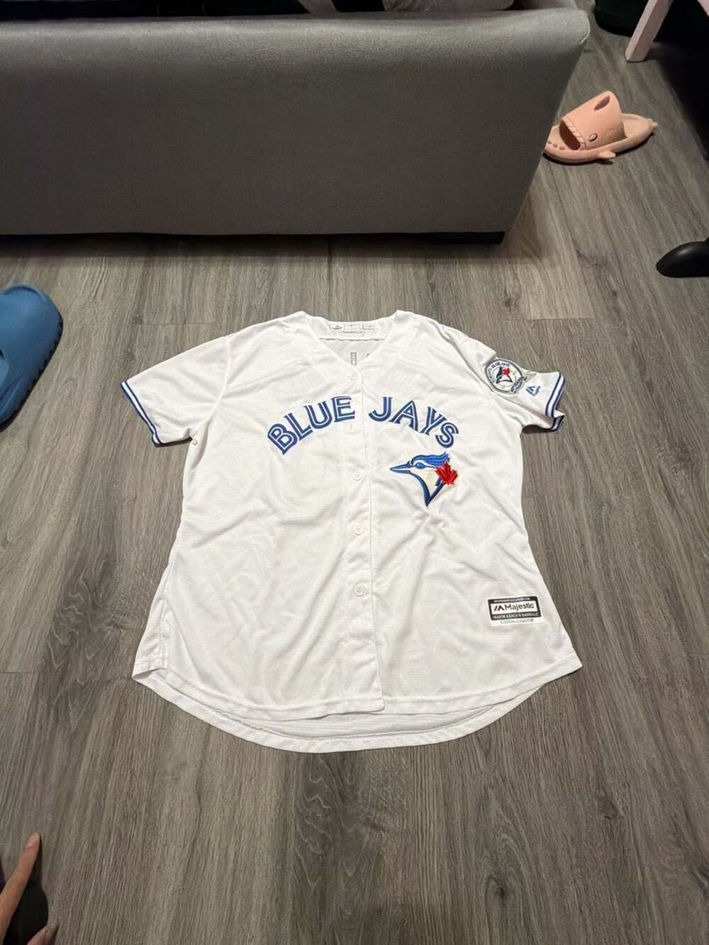 Majestic Toronto BlueJays Cool Base White Home Baseball Jersey 40th Season Patch